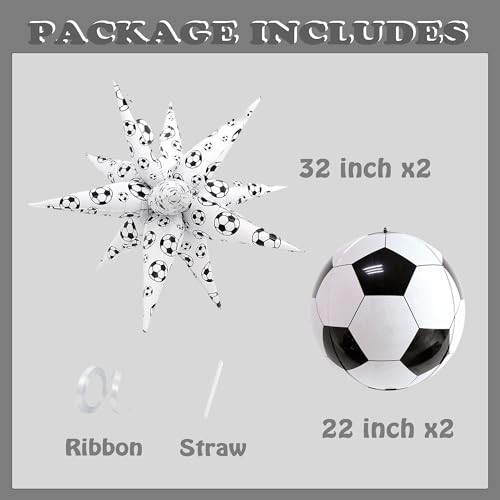 Zafete Soccer Ball Balloons Soccer Spike Burst/Explosion Star Foil Balloon Kit For