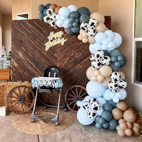 Xipegpa Blue Brown Cow Balloons Arch Garland Kit Cowboy Party Decorations For 158 Pcs Blue