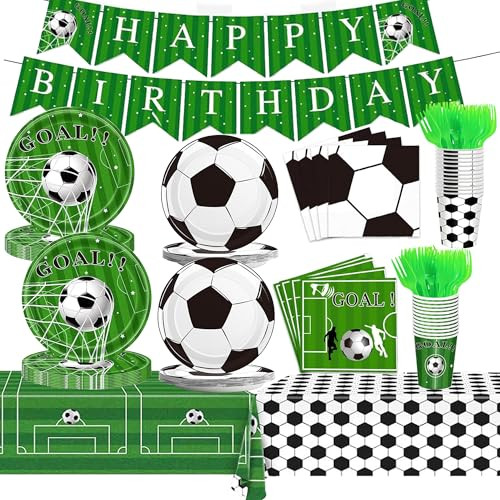 Xipegpa Soccer Party Decorations Birthday Suppiles With Soccer Plates Napkins Cups Banner