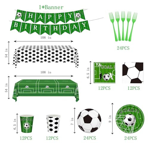 Xipegpa Soccer Party Decorations Birthday Suppiles With Soccer Plates Napkins Cups Banner