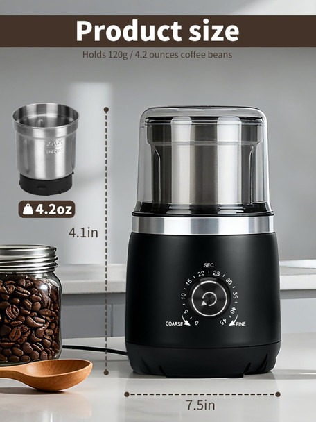 Laoion Electric Coffee Grinder With Silent Grinding Blades and Timer Knob To Stainless Steel