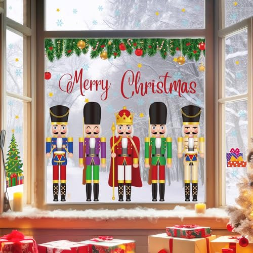 Zoiiwa Christmas Window Clings Nutcracker Window Stickers Xmas Nutcracker Window Clings Decor