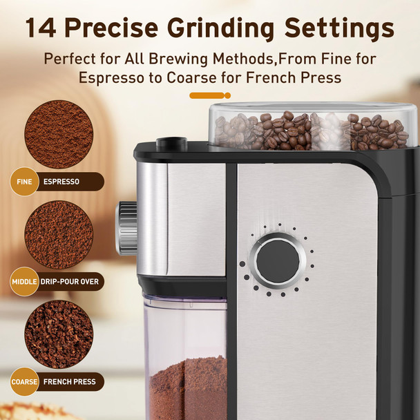 Ollygrin Flat Burr Coffee Grinder Electric Adjustable Coffee Grinder For Home Use 12 Cups