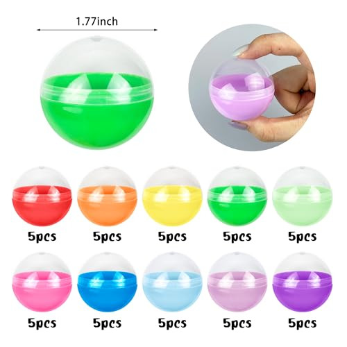 Xipegpa Colorful Capsules Round Plastic Containers For Classroom Rewards Goodie Bag Birthday 1.77 Inches 50 Pcs