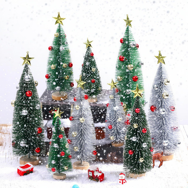 Vertintong Green Christmas Bottle Brush Trees Artificial Mini Christmas Tree Decorated Ornaments 9 Pack Green