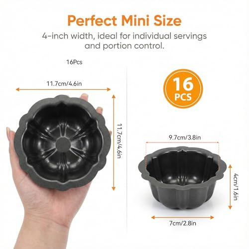 Yuanan Mini Flan Molds Fluted Mini Cake Pans Bulk Nonstick Fluted Cake 4.6 Inch 16 Pcs