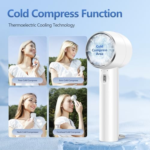 Loranu Handheld Portable Turbo Fan With Cold Compress HighSpeed 2 In 1 White