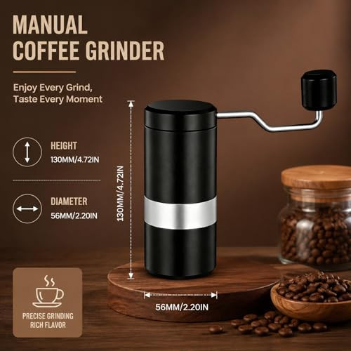Wjblyfwjh Manual Stainless Steel Coffee Grinder 18 Adjustable Settings Portable Conical Burr Stainless Steel