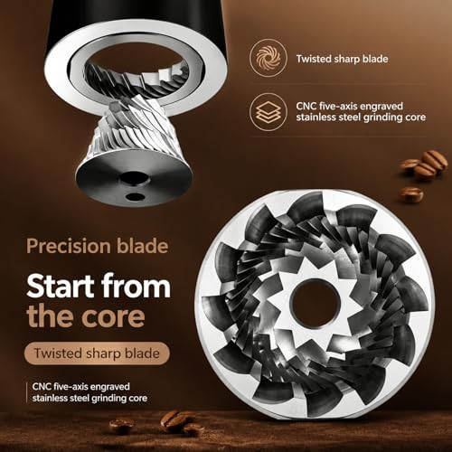 Wjblyfwjh Manual Stainless Steel Coffee Grinder 18 Adjustable Settings Portable Conical Burr Stainless Steel