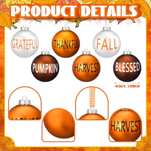 Vertintong Thanksgiving Balls Ornaments For Tree Orange White Brown Thankful Baubles Hanging 60 Pcs Orange