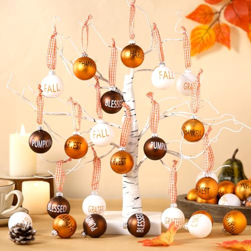 Vertintong Thanksgiving Balls Ornaments For Tree Orange White Brown Thankful Baubles Hanging 60 Pcs Orange