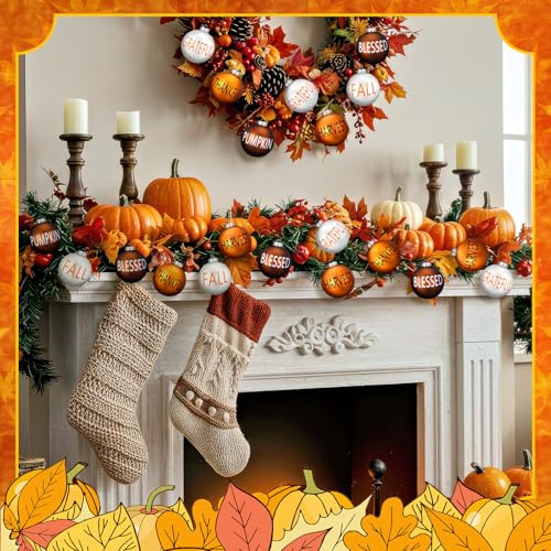Vertintong Thanksgiving Balls Ornaments For Tree Orange White Brown Thankful Baubles Hanging 60 Pcs Orange
