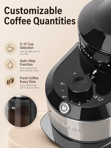 Lonkion Coffee Grinder 12 Cup Stainless Steel