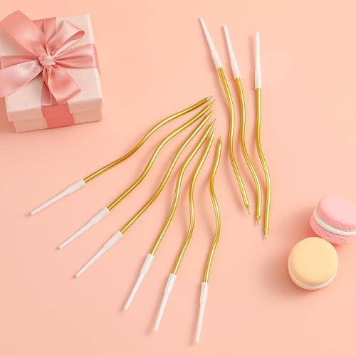 Cake Code 24Count Gold Spiral Long Thin Metallic Birthday Candles Cake Candles Birthday Gold