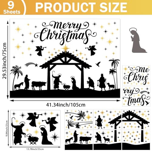 Zoiiwa Christmas Window Clings Nativity Scene Window Stickers Jesus Party Decorations Religious