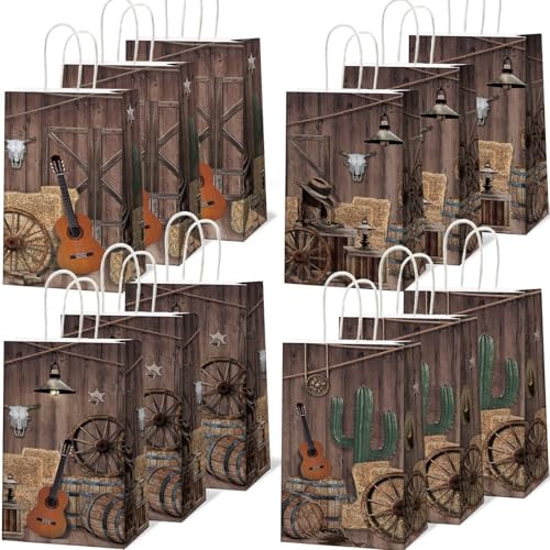 Zoiiwa Cowboy Party Favor Bags Western Paper Goodie Candy Treat Bags 12 Pcs