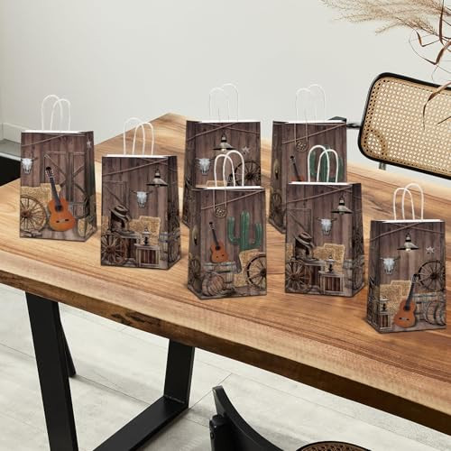 Zoiiwa Cowboy Party Favor Bags Western Paper Goodie Candy Treat Bags 12 Pcs