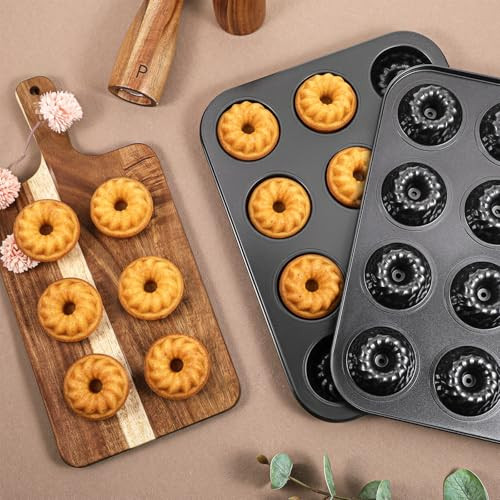 Xosjska Mini Fluted Tube Cake Pan 12Cavity Fluted Small Round Cake Mold 2 Pack