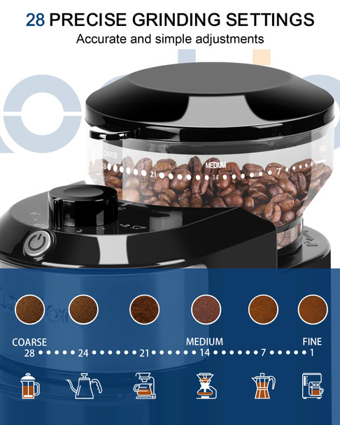 Lonkion Burr Coffee Grinder Electric 12 Cups Stainless Steel