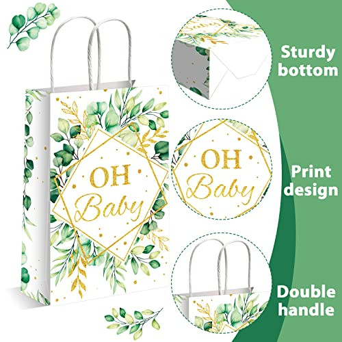 Zoiiwa Oh Baby Party Favors Bags Sage Green Candy Treat Bags Eucalyptus 7.9 Inches 12Pcs