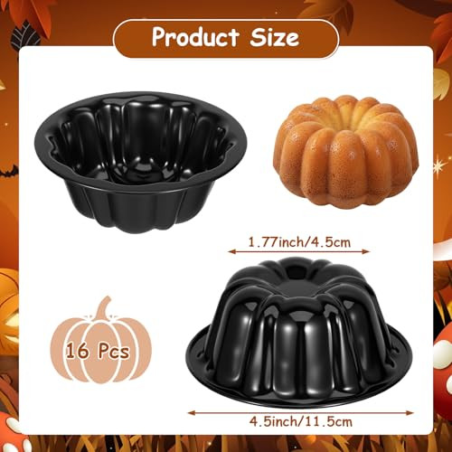 Afcabakila Mini Fluted Tube Cake Pan Carbon Steel Nonstick Flower Shape Baking 4.5 Inch 16Pcs