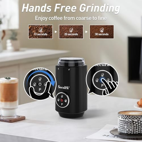 Secura Brands Electric Coffee Grinder With Coarse To Fine Multiple Grind Setting For Black