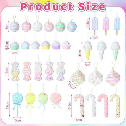 Vertintong Pastel Candy Land Decorations Set Assorted Sweet Dessert Hanging Ornaments For 34 Pcs