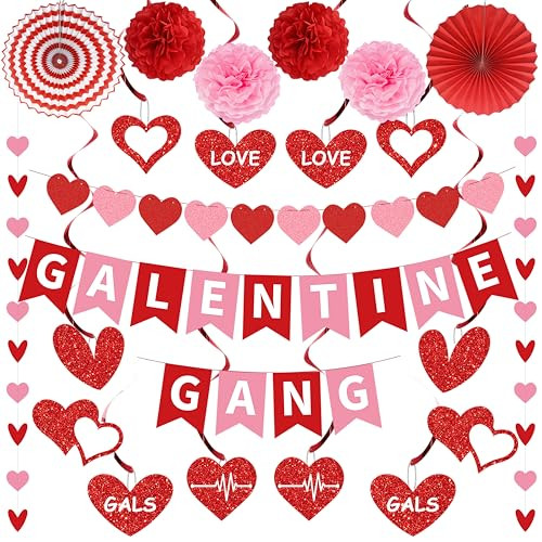 Ythetm Galentines Day Decorations Galentine Gang Banner With Heart Garland Banner Hanging