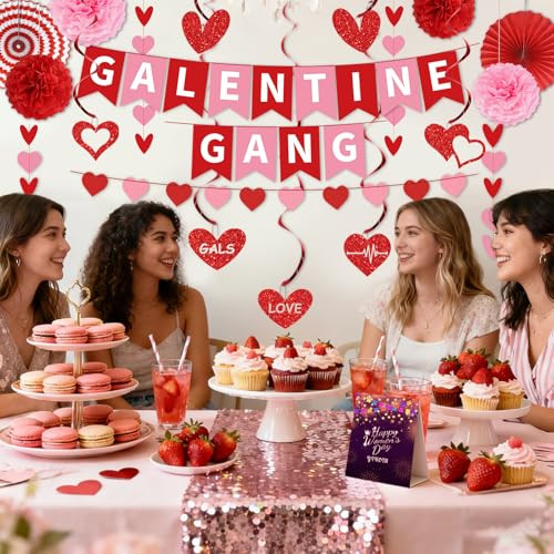 Ythetm Galentines Day Decorations Galentine Gang Banner With Heart Garland Banner Hanging