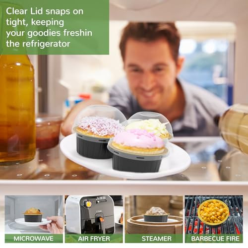 Tlazz Mini Cake Pans With Lids Disposable Aluminum Foil Ramekins Muffin Tin 5 Oz 40 Pack