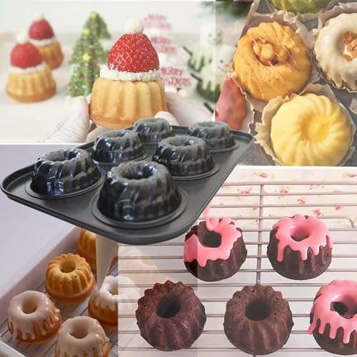 Heluok Mini Ring Cake Pan For Baking Small Fluted Tube Mold 6Cavity 2.5 Inch Set Of 2