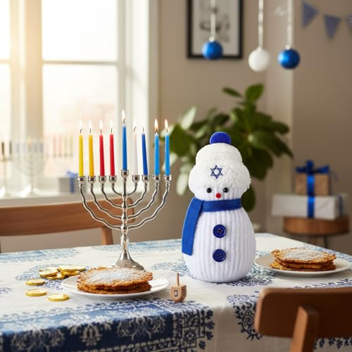 Vertintong Hanukkah Decorations For Home Indoor Hanukkah Sock Snowman Plush Figurines With 2 Pcs