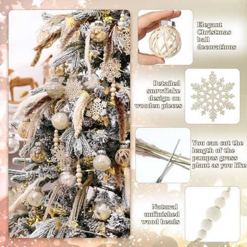 Vertintong Boho Christmas Tree Decoration Set Include 50 Dried Pampas Grass 20 106 Pcs