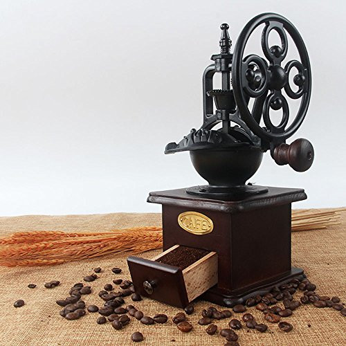 Yuehua Burr Coffee Grinder Vintage Style Wooden Hand Grinder Classic French Press