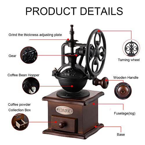 Yuehua Burr Coffee Grinder Vintage Style Wooden Hand Grinder Classic French Press