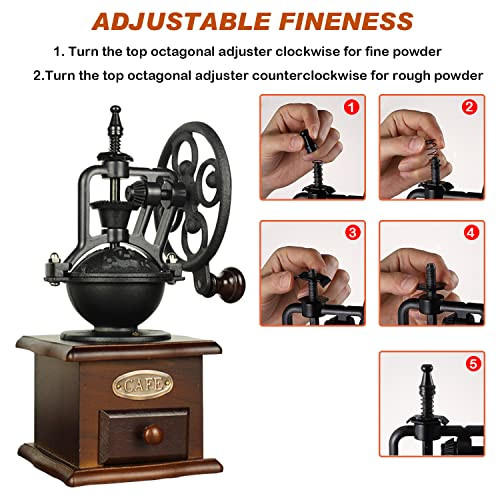 Yuehua Burr Coffee Grinder Vintage Style Wooden Hand Grinder Classic French Press