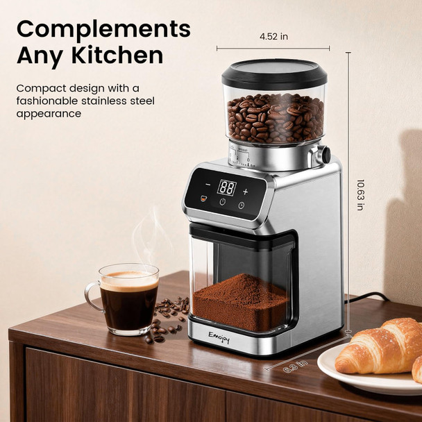 Emojoy Burr Coffee Grinder Electric 30 Grinding Settings Emojoy Coffee Bean Grinder Stainless Steel