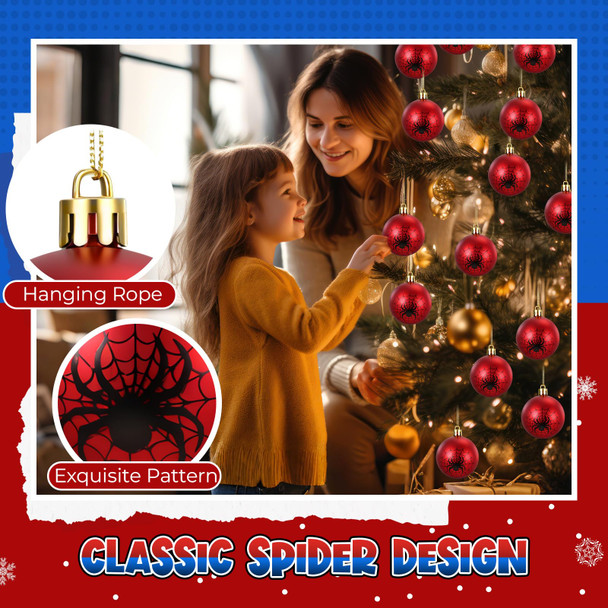 Vertintong 2.4 Christmas Ball Ornaments Spider Theme Christmas Tree Balls Hanging Decorations 12 Pcs Red