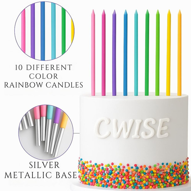 Cwise Rainbow Birthday Candles 100 Count Silver