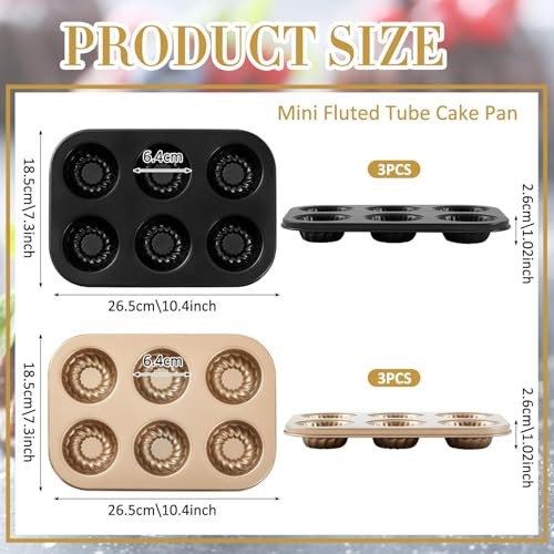 Lemonroad Mini Fluted Cake Pan Set Of 6 6Cavity Nonstick Mini Tube Set Of 6