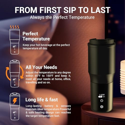 East Mount Smart Temperature Controlled MugHeated Coffee Mug16 Hours Battery LifeVacuum Insulated Hot