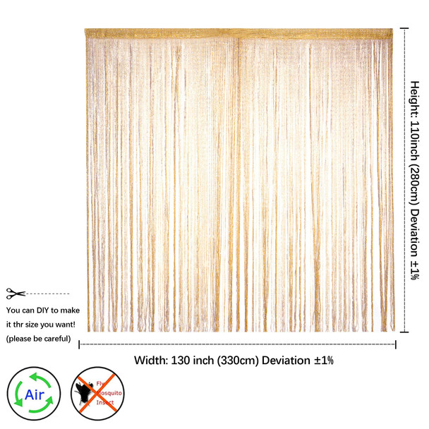 Vagasi 118 X Gold String Curtains For Doorways 100 Inch Gold