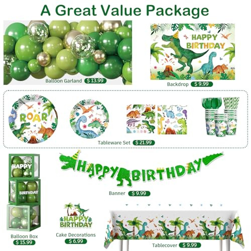 Fexivo Dinosaur Birthday Party Decorations Serve 25 Dinosaur Birthday Decorations Include Balloon 268Pcs