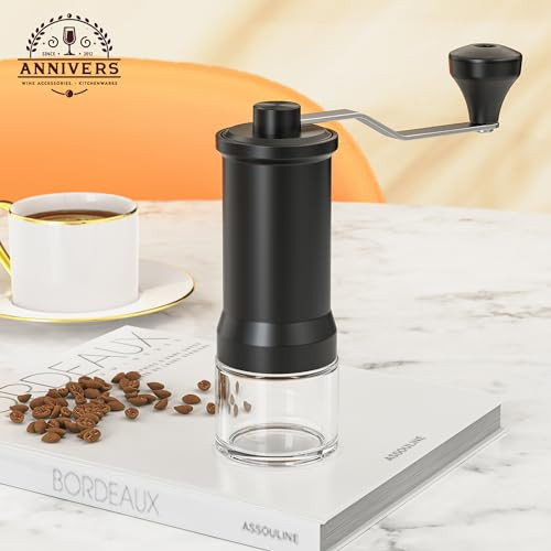Annivers Manual Coffee Grinder Hand Coffee Bean Grinder Burr Grinder Adjustable Coarseness Stainless Steel