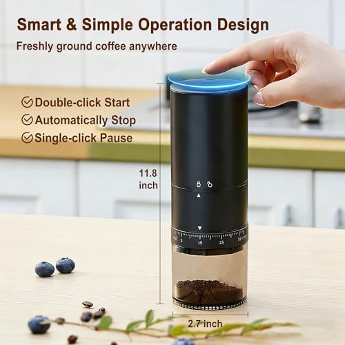 Nizapt Portable Electric Coffee Grinder Cordless Small Grinders Adjustable Coffee Bean Grinder
