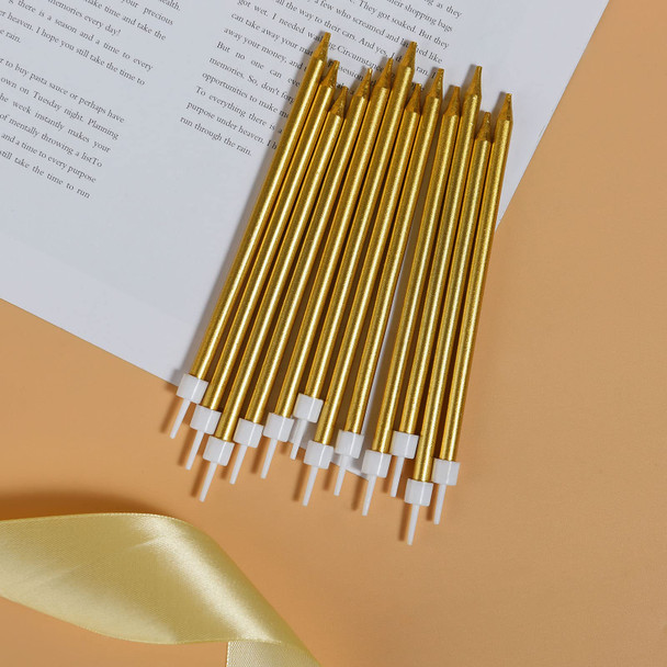 Bailym Gold Birthday Candles Tall Glitter Cuppcake Candles Long Thin Cake Candles 24 Pcs Gold