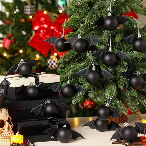 Vertintong Gothic Christmas Bat Balls Ornament Black Christmas Ornament 3D Bat Tree 5.9 Inch 24 Pcs