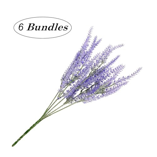 Lyrtrees Artificial Lavender Stems Purple Faux Flowers 15Inch Decorative Floral Spray Faux 6 Bundles Purple