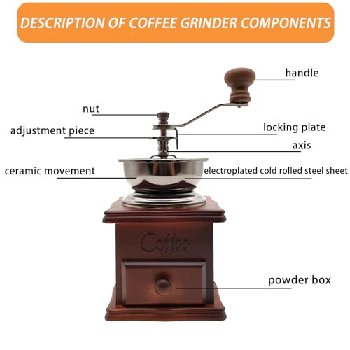 Goodsfilter Retro Style Wooden Handcrafted Coffee Grinder Ceramic HandCranked Crank Wooden Handcrafted 6.2 Inches