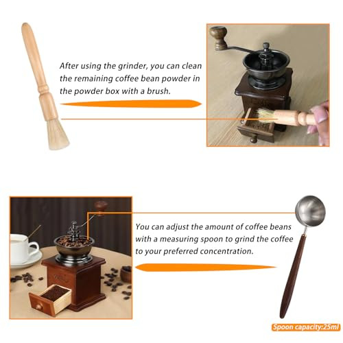 Goodsfilter Retro Style Wooden Handcrafted Coffee Grinder Ceramic HandCranked Crank Wooden Handcrafted 6.2 Inches